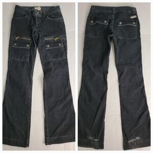 Vintage AMERICAN EAGLE Cargo Jeans Sz 2 Low Rise Bootcut Gray Corduroy Y2K 90's